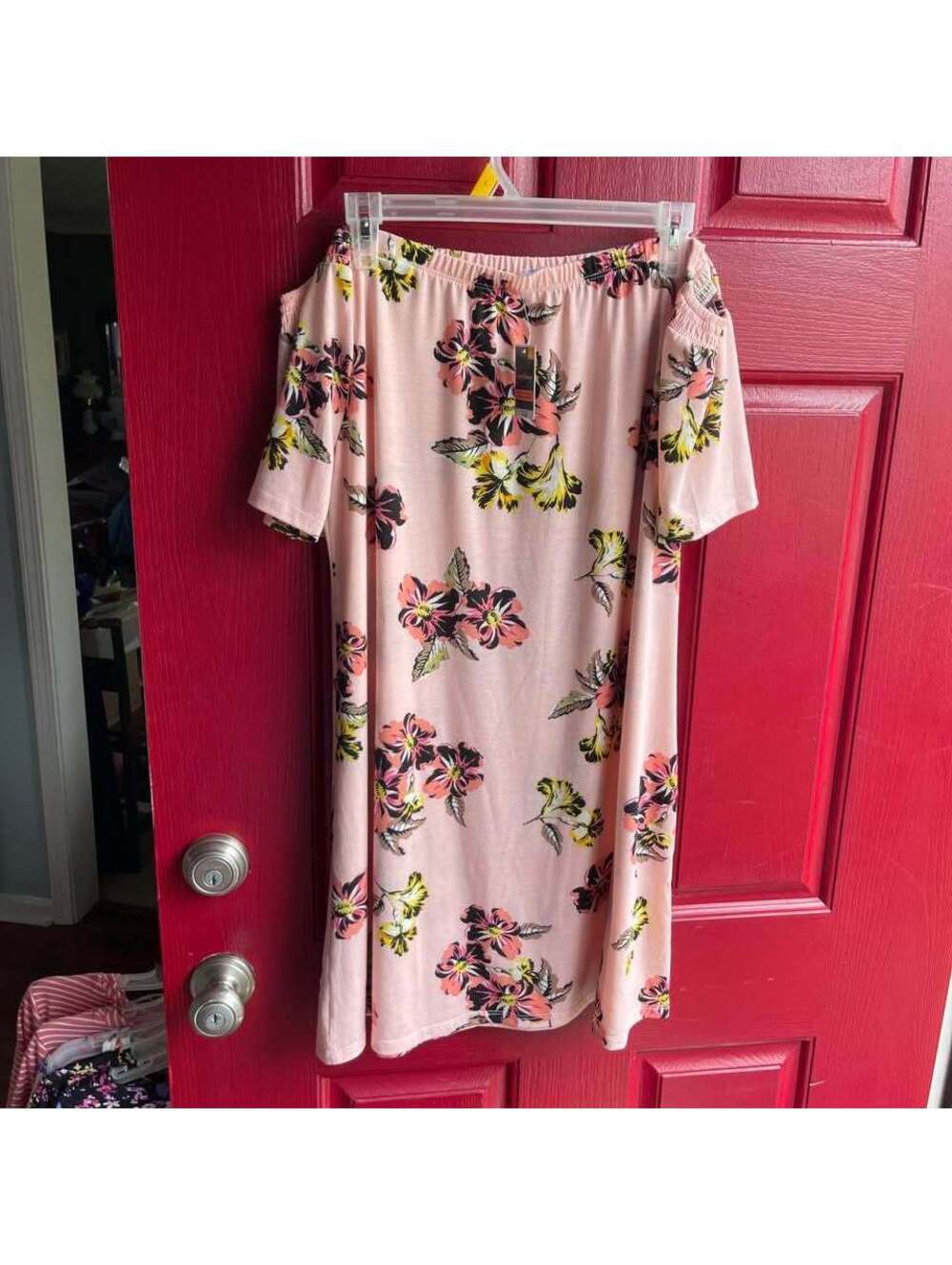 NEW West Loop Women's Off The Shoulder Pullover Pink Floral Dress Size Large L